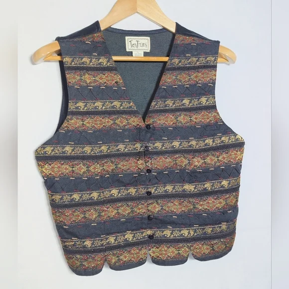 Vintage Tantrums Patterned Sz L Vest with Black Red and Gold Accents - Picture 1 of 4